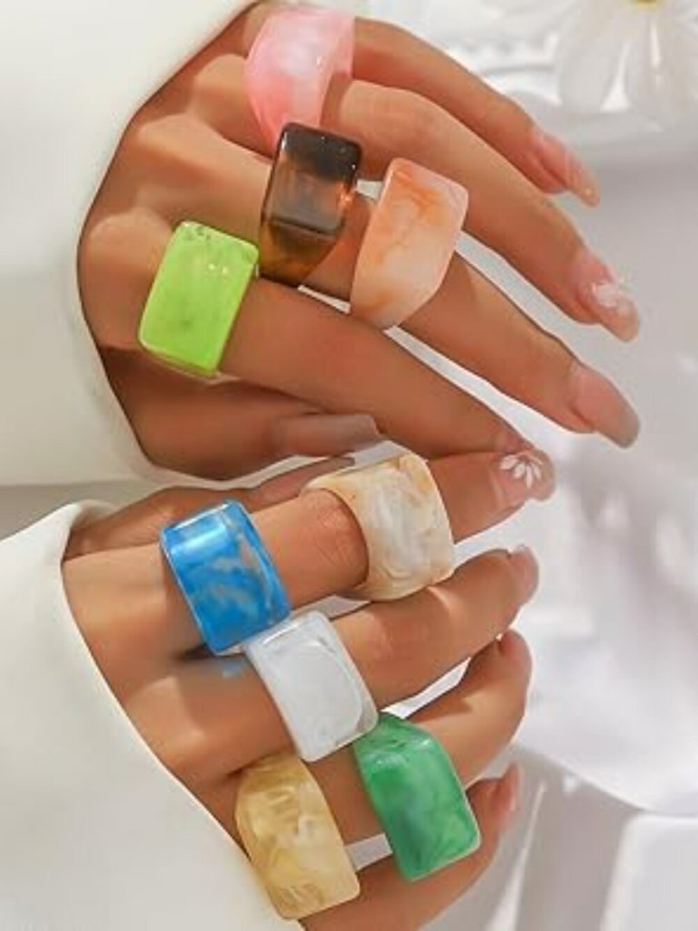 Chunky Resin Rings Set Acrylic Dome‎ Thick Statement Ring Colorful Y2K Statement